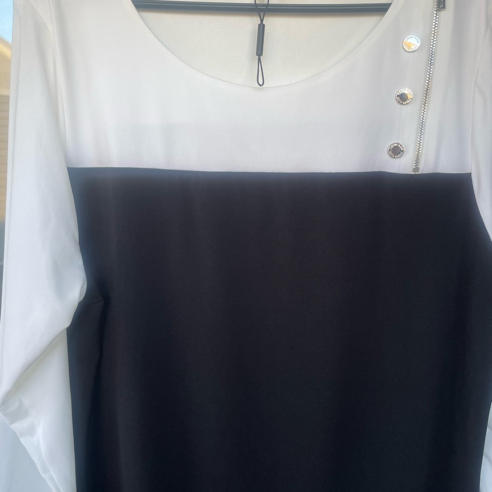 Calvin Klein Black and White Colorblock Long-Sleeve Top with Silver Accents-XL - Picture 4 of 12